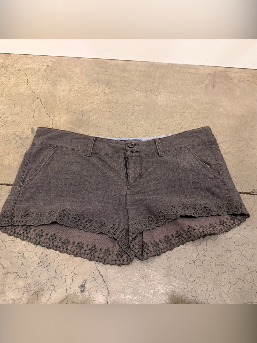American Eagle Outfitters Gray Eyelet Hem Jean Shorts